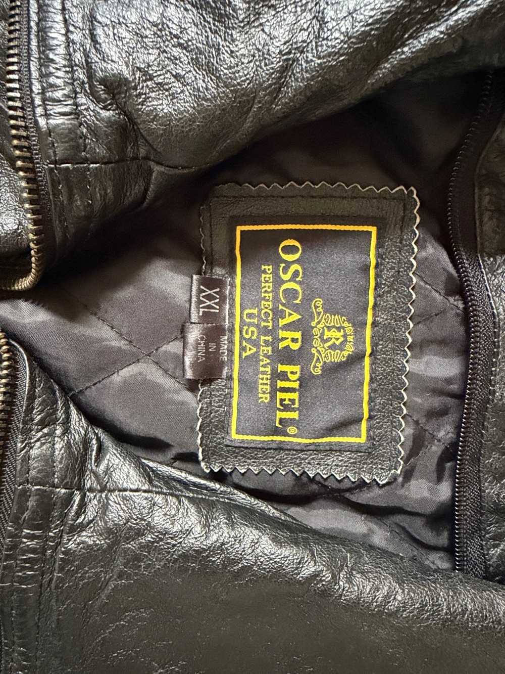 Vintage Oscar Piel Men’s XXL Black Genuine Leather Bomber Jacket 80s 90s - Picture 12 of 13